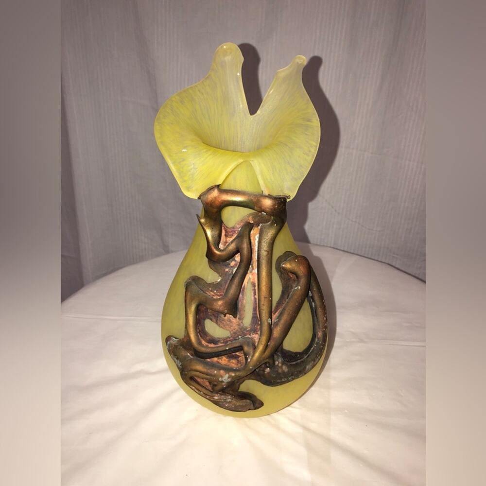 Vintage Hand Made Blown Glass Coated With Metal  Yellow